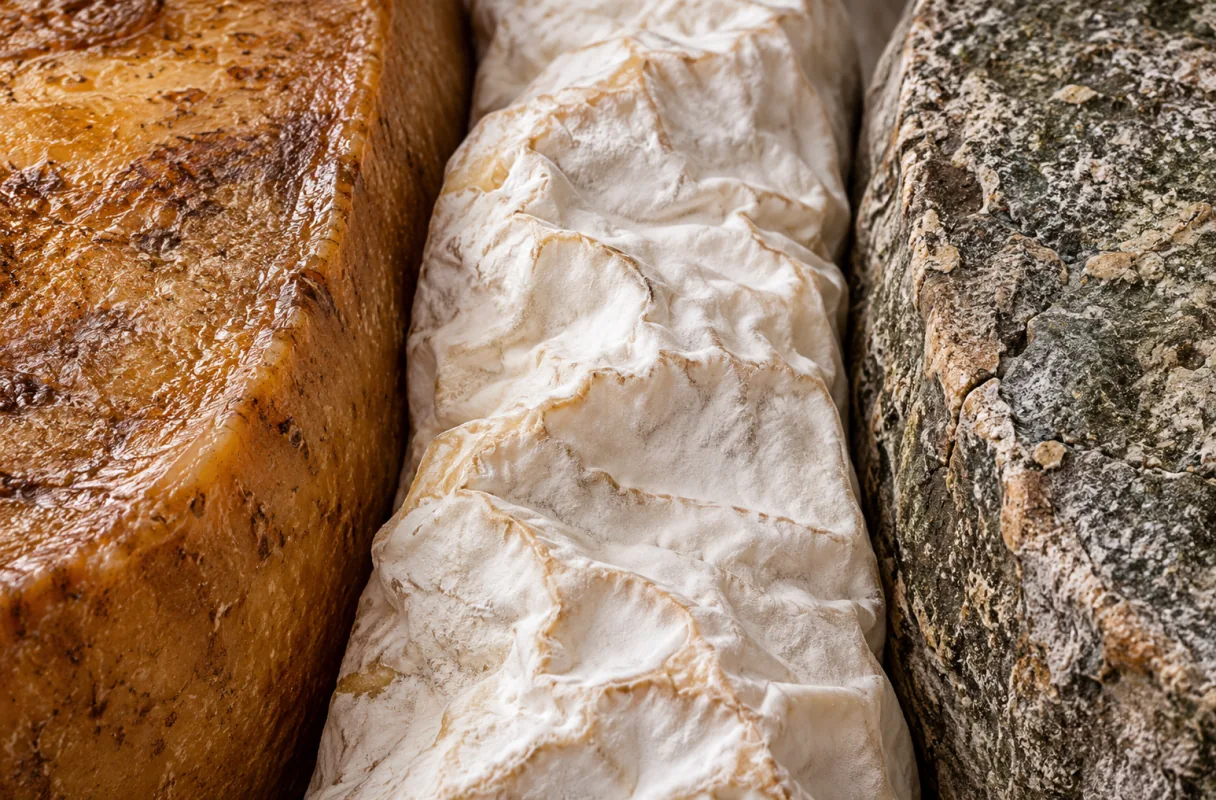 Tre croste di formaggio a confronto: oleata color ocra, fiorita bianca e naturale grigia